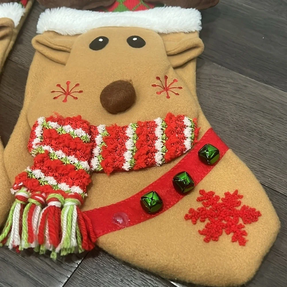 Set of two jingle bell reindeer Christmas stockings